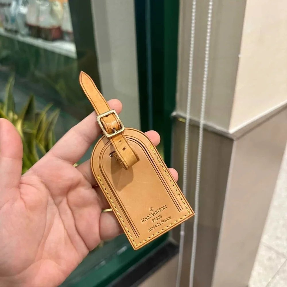 2 Louis Vuitton‎ Tan Leather Luggage Tags (1 large &1 small)